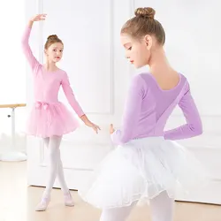 Leotardos de Ballet para niñas, leotardos de gimnasia, Body de baile, empalme de malla, trajes de baile de manga corta