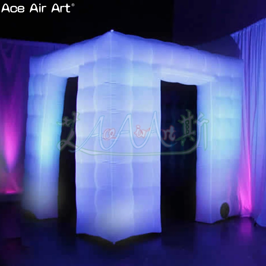 New Style black interior Square LED Inflatable Photo Booth /Inflatable party booth For wedding with 2 curtains