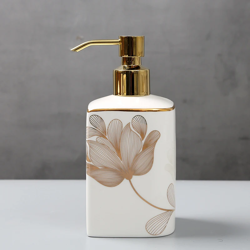 Kreativität Goldene Hub Bad Set Keramik Nordic Moderne Hand Gemalt Lotus Porzellan Dusche Zubehör Hause Toilette Decor