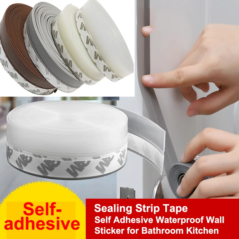 

5Meter Self-Adhesive Door Sealing Strip Tape Bathroom Shower Sink Bath Caulk Tape Adhesive Waterproof Wall Sticker for Kitchen