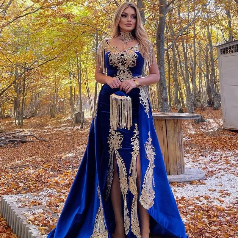 Eightale Karakou Algerien Arabic Evening Dresses Customized Velvet Caftan Prom Gowns Kaftan Mermaid Embroidery Party Dress