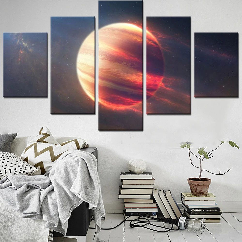 

5 Pieces Wall Art Canvas Painting Space Planet Mars Poster Modern Living Room Bedroom Decoration Modular Framework Pictures