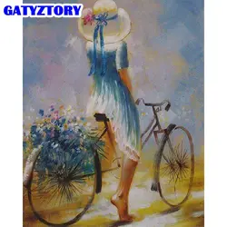 GATYZTORY Framed Oil Painting By Numbers Kits For Adults Beauty Ride Bike Figure Paint By Number Handmade Diy Framed On Canva