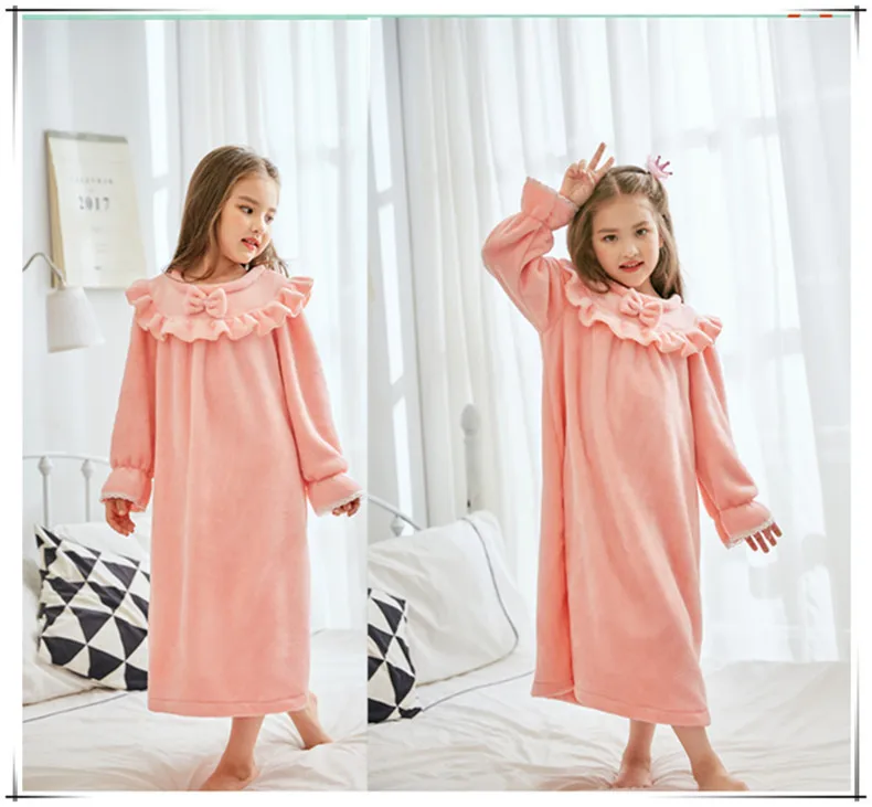 Children Flannel Night Dress Autumn Winter Baby Girls Warm Thickening Sleeping Dress Kids Leisure Nightgowns Girls Home Clothes