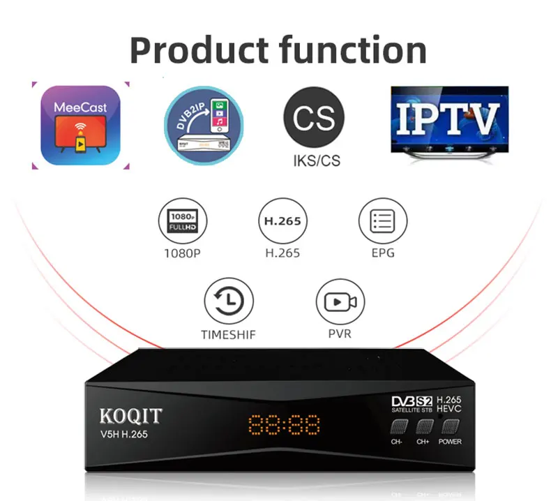 Koqit V5H DVB2IP H.265 Satellite Receiver DVB-S2 HEVC Receptor Internet Decoder Mirror Screen MeeCast TV Receiver Biss VU