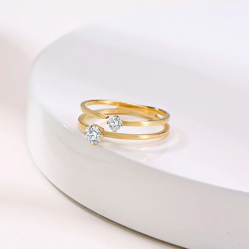 Vnox Delicate Bling Prong Setting CZ Stone Rings for Women Lady Engagement, Gold Color Stainless Steel Bands, Love Gifts for Her