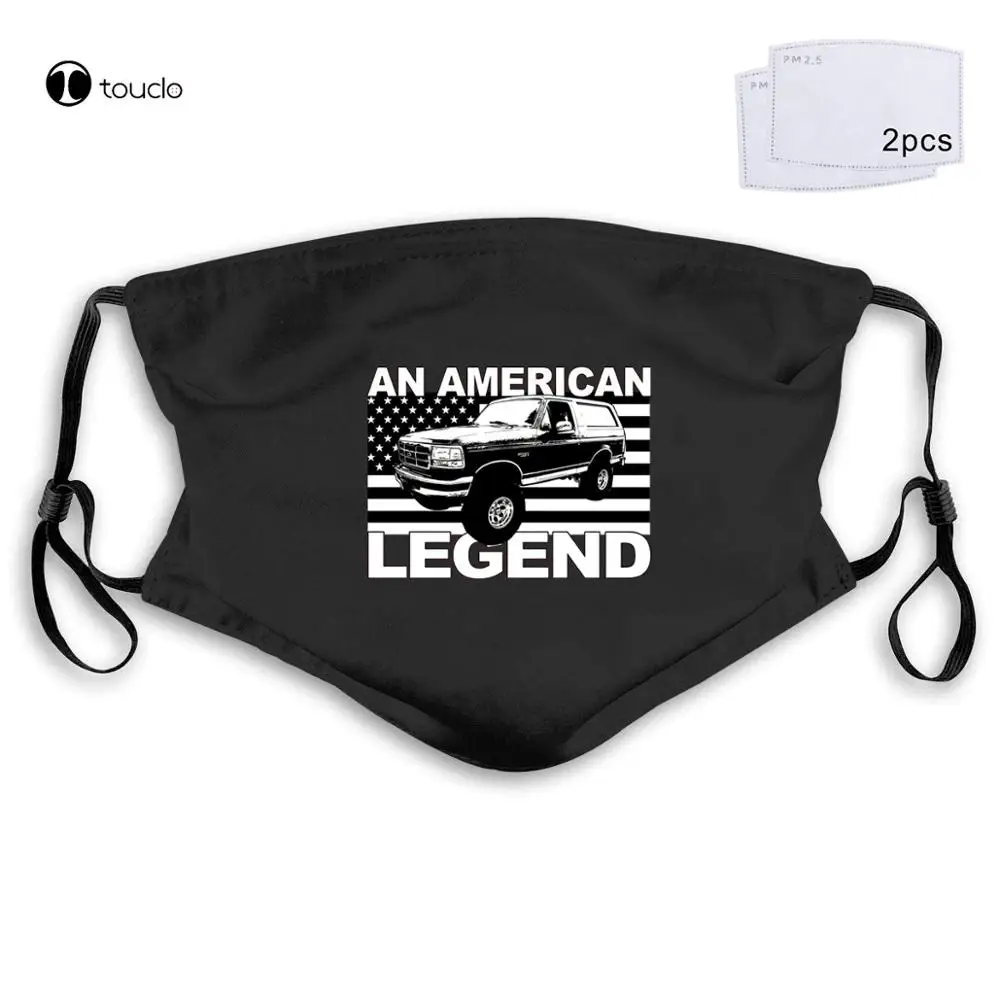 Bronco American Flag Legend maschera per il viso filtro tasca panno riutilizzabile lavabile