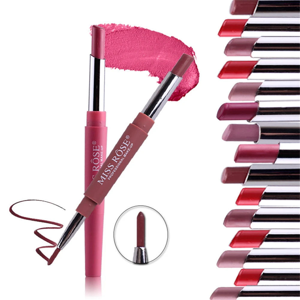 MISS ROSE 2 In 1 Matte Lipstick Lip Liner Nude Lipliner Makeup Waterproof Lipstick Pen Long Lasting Lip Pencil Makeup Lovable