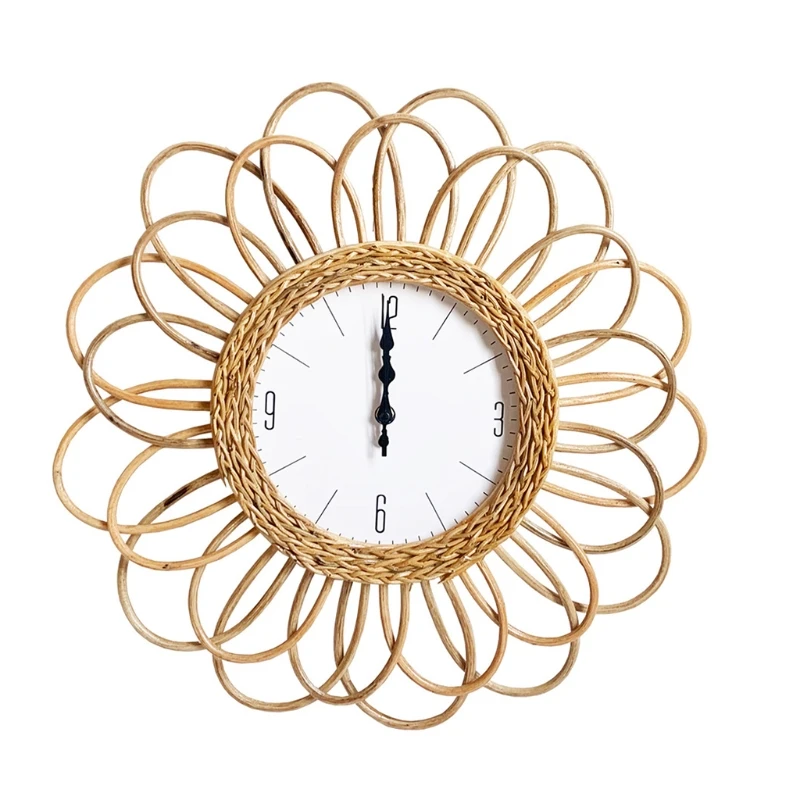 Rattan Handwoven Frame Wall Clock DIY Simple Design Wall Hanging Watch for Home Bedroom Living Room Dormitory Decoration