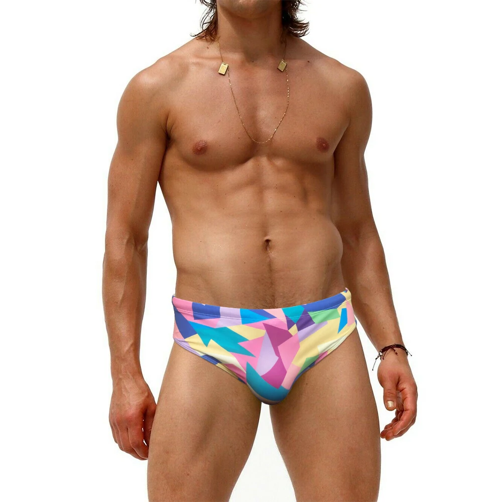 

Brand Men's Swimming Briefs Sexy Low Waist Swimwear Colorful Push Up Pad Bathing Suit Fashion Male Polyester Surfing Underwear