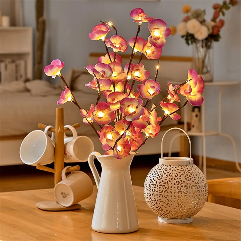 Simulation Künstliche Blume Orchidee Zweig LED Nachtlicht Vase Füllstoff Blume Lichterkette Für Hochzeit Valentinstag Party Decor