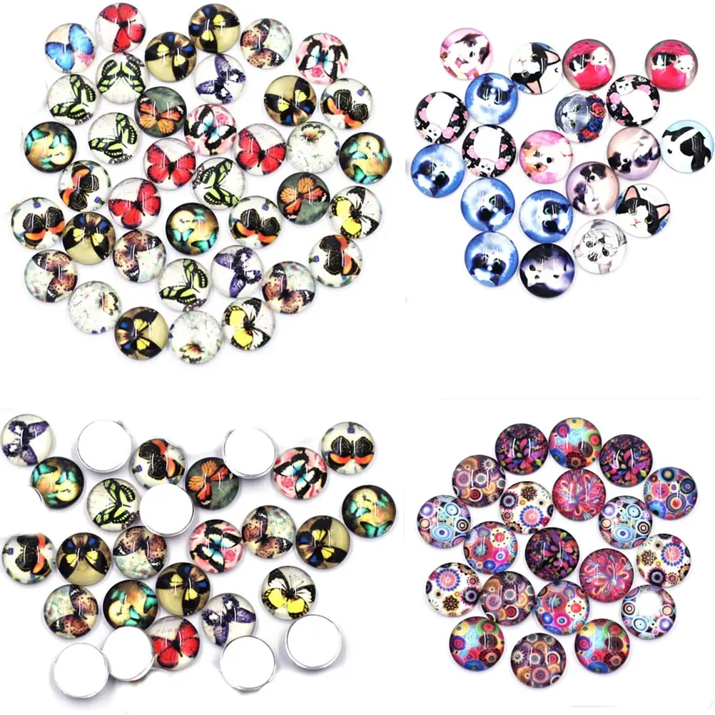 

20Pcs Cabochons Dome Seals Round Glass Butterfly Dog Flower Pattern Mixed Crafts DIY Finding 14mm