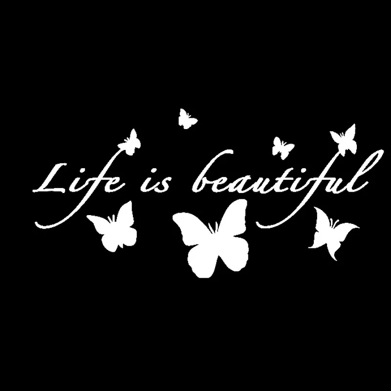 Creative Vinyl Decal Life Is Beautiful Butterflies Nice Design Car Sticker Black/Silver,18cm*8cm