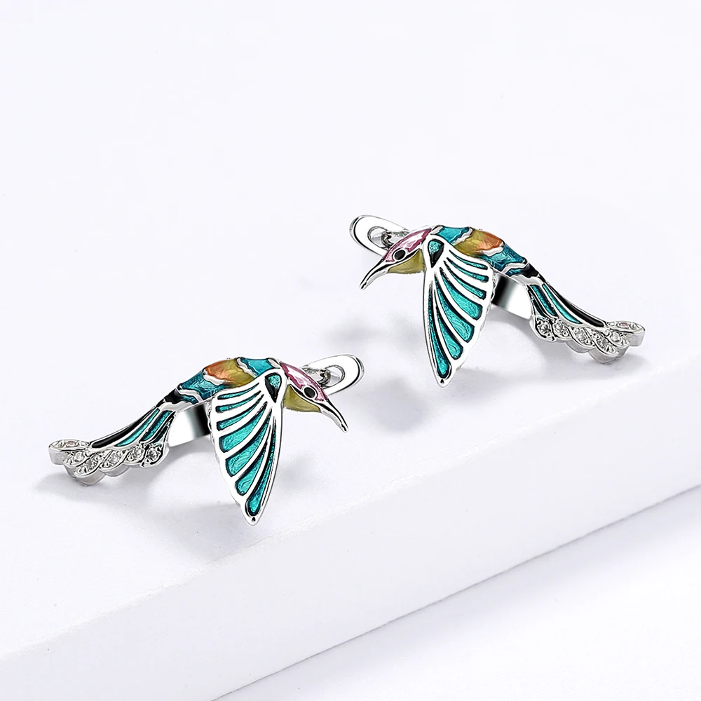 Fashion Creative Hummingbird Women's Earrings Color Epoxy Jewelry Birds Earrings For Ladies Wedding Handmade Enamel Gift