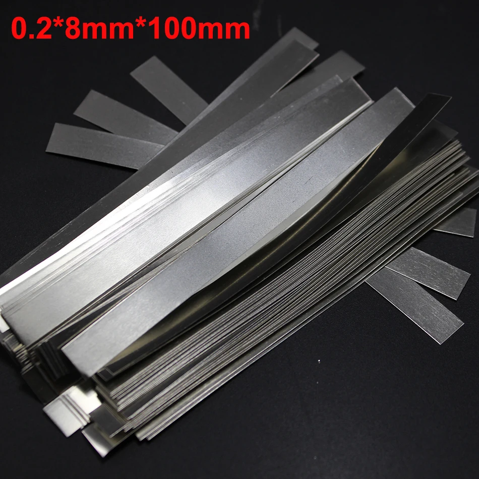 

100pcs/lot 0.2mm x 8mm x 100mm Quality low resistance 99.96% pure nickel Strip Sheets for battery spot welding