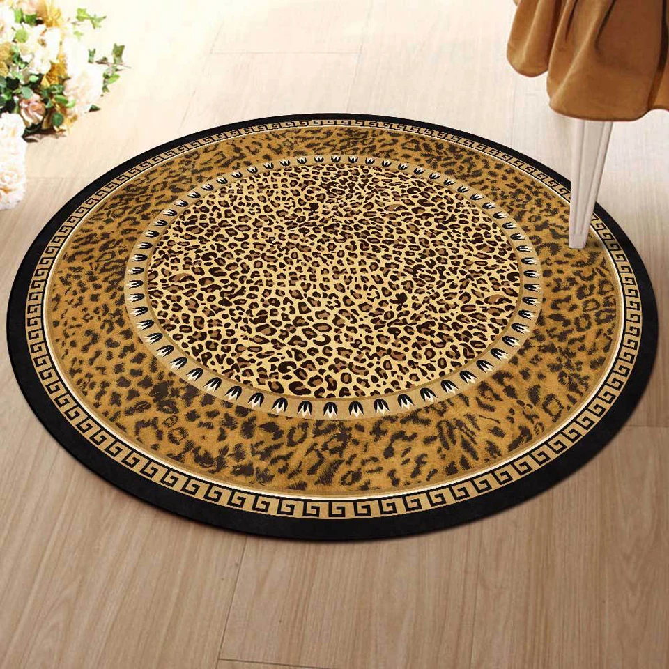 

Leopard Print Mat Living Room Round Carpet Modern European Wild Yellow Brown Black Bedroom Floor Rug Anti Slip Chair Lounge Rug