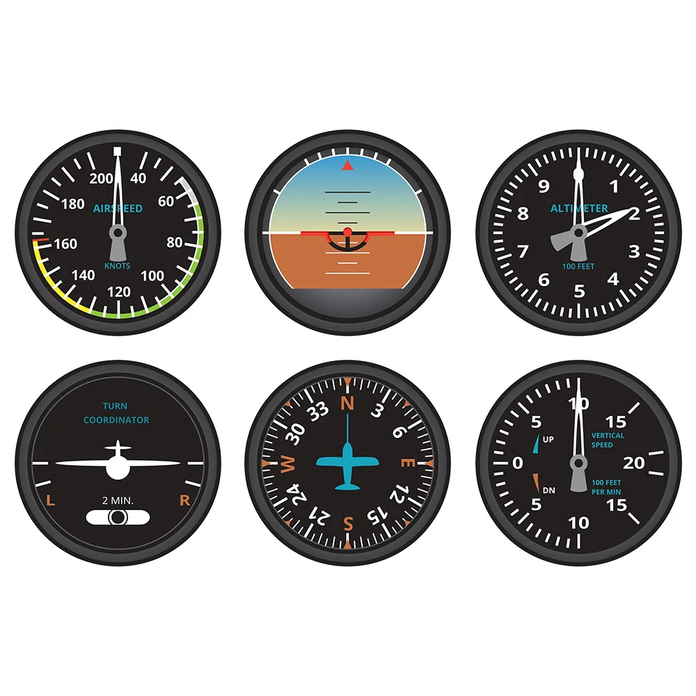 Set of 6 Aircraft Avionics Instruments Coasters Airplane Flying Gages Flight Panel Set Navigator Home Decor Aviator Pilot Gift