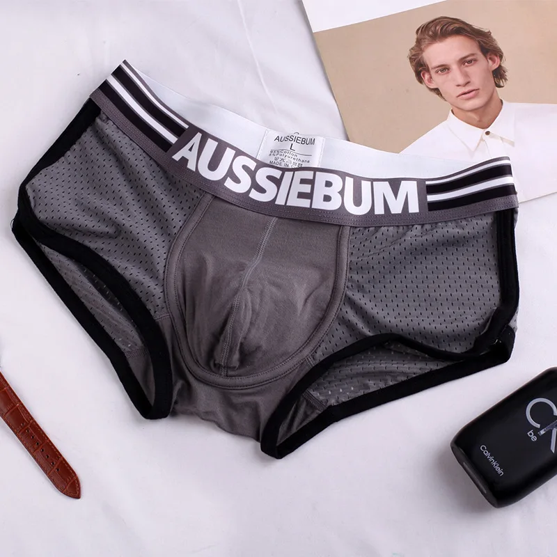 Sous-vêtements en coton pour hommes, caleçons en filet à travers le U, design convexe, aussiebum