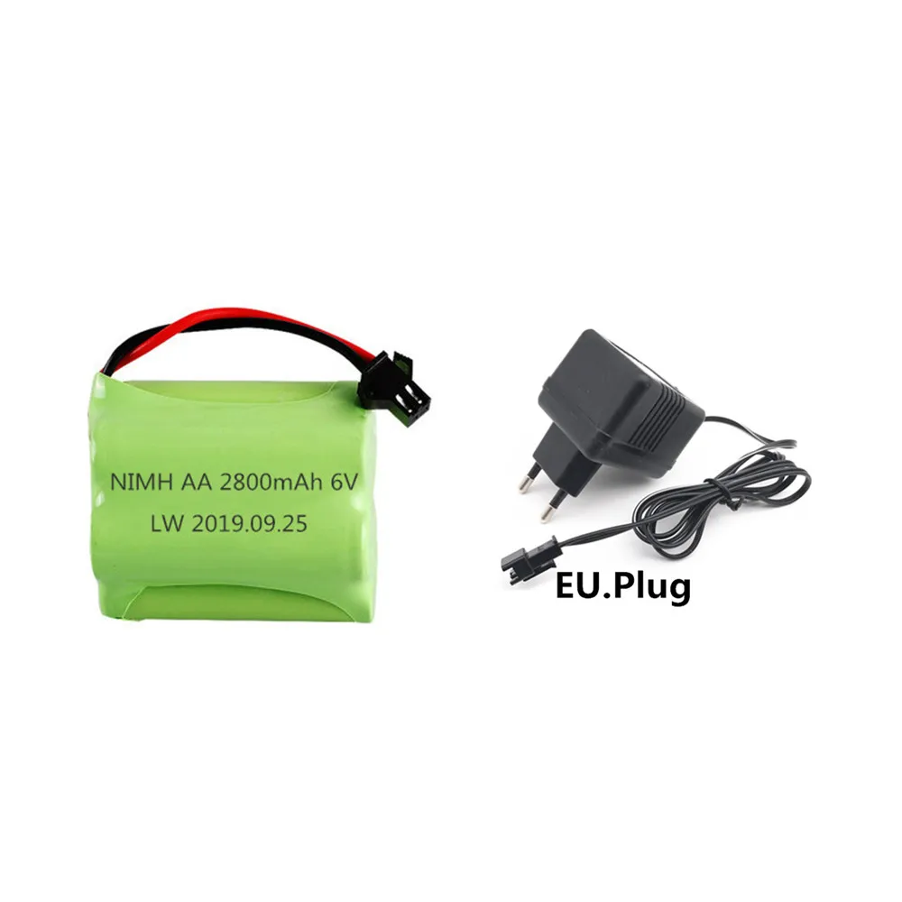 Bateria recarregável 6v 2800mah ni-mh + carregador 6v, para brinquedos rc, barcos, carros, caminhões, armas, robôs, aa, 6v, com plugue sm