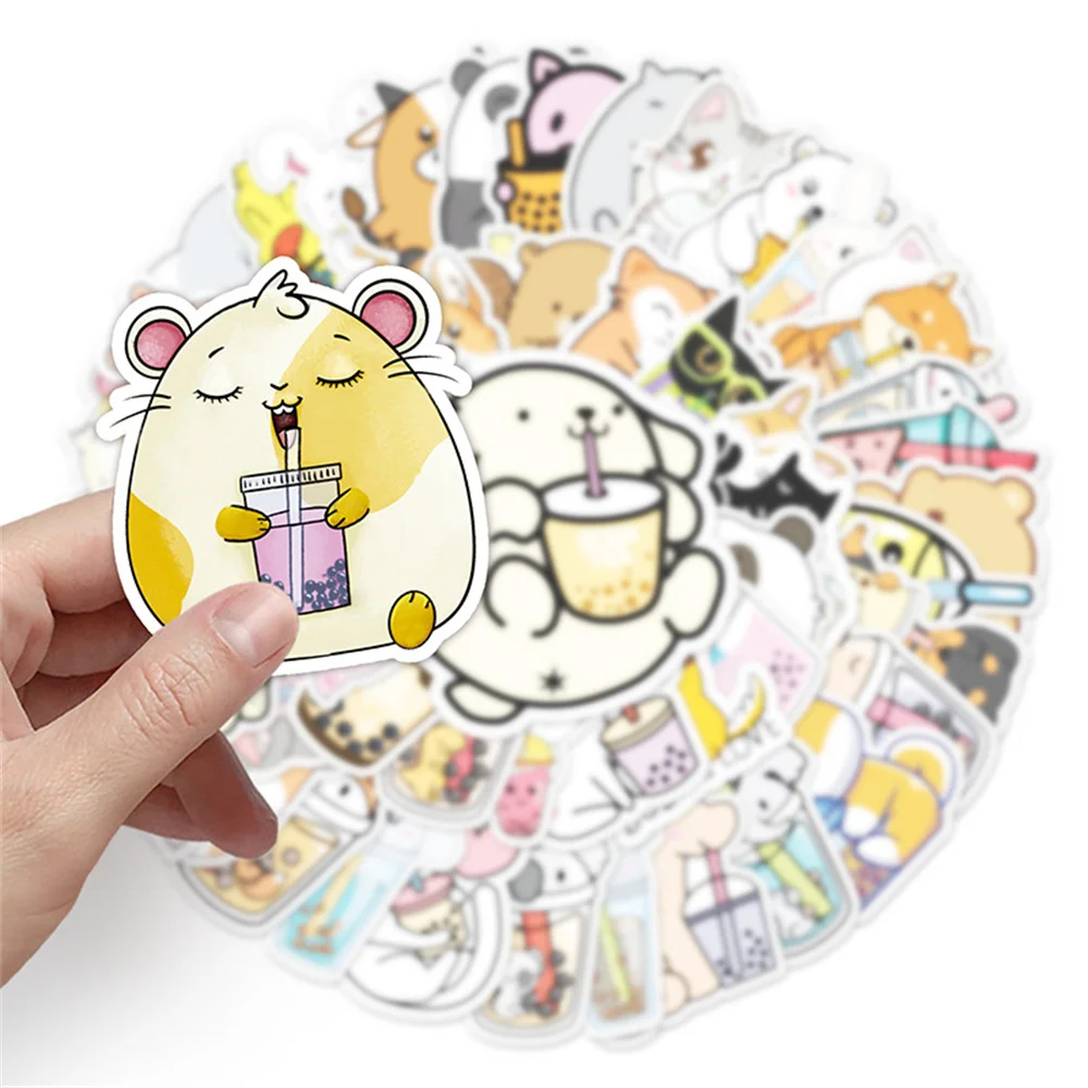 50pcs Pet Drink Milk Tea Stickers For Notebooks Stationery Panda Dog Sticker Aesthetic Craft Supplies Scrapbooking Material