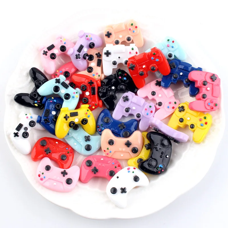 Controlador de juego en miniatura, cabujones planos Kawaii de resina, 8 piezas, decoración artesanal, accesorios de joyería