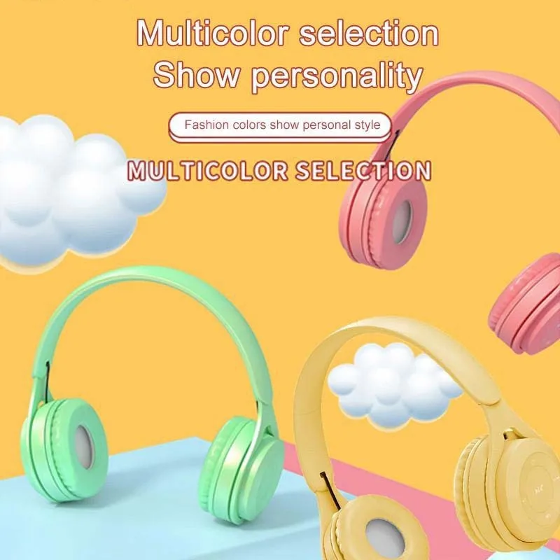 Cuffie senza fili Macaron colore Hifi musica accoppiamento automatico auricolari Bluetooth 5.0 possono inserire TF Card blu rosa giallo cuffie