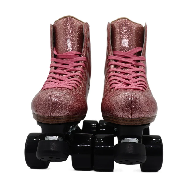 Mulheres linha dupla patins rosa estrelado quad skate microfibra esporte patins desempenho botas de patinação adulto engrenagens esportivas