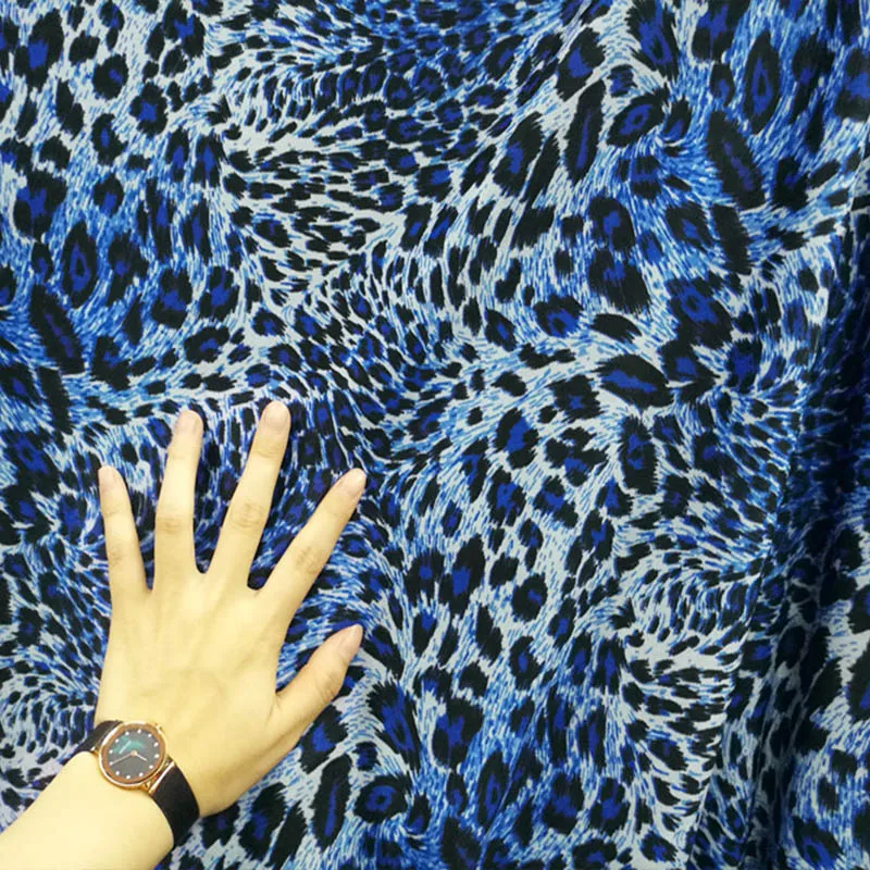 Good 4 Way Stretch Ice Silk Knitted Cotton/Spandex Fabric Blue Leopard Print Fabric Diy Sewing Dress Shirt Sexy Dance Clothing