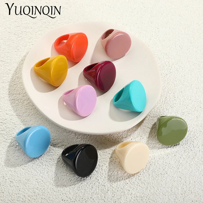 Fashion Big Round Rings for Women Geometric Multicolor Beautiful Large Resin Acrylic Punk Finger Rings for Girls Party Jewelry