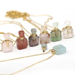 Fashion Female Essential Oil Diffuser Perfume Bottle Pendant Necklace Natural Stone Aquamarines Crystal Necklaces Jewelry Gift