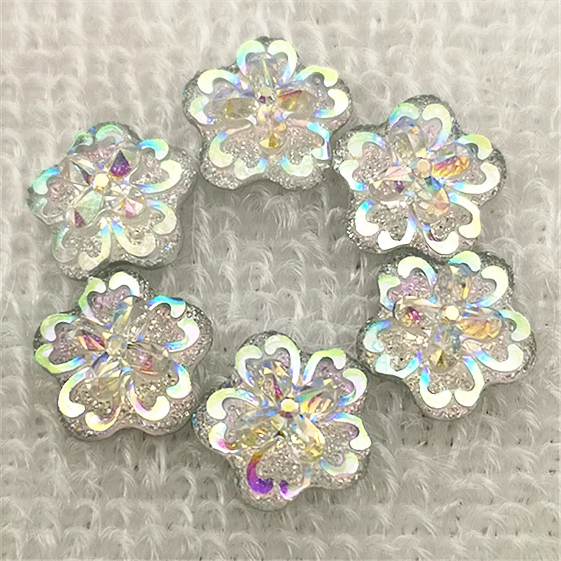 DIY 40PCS 12mm AB flower Resin Rhinestone Flatback Scrapbooking Phone Case craft