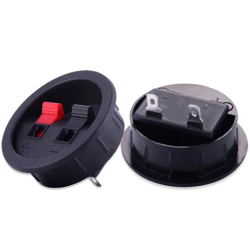 2pcs 2-Way Round Speaker Junction Box Speake Wiring Terminal Binding Post Spring Clip OD56mm