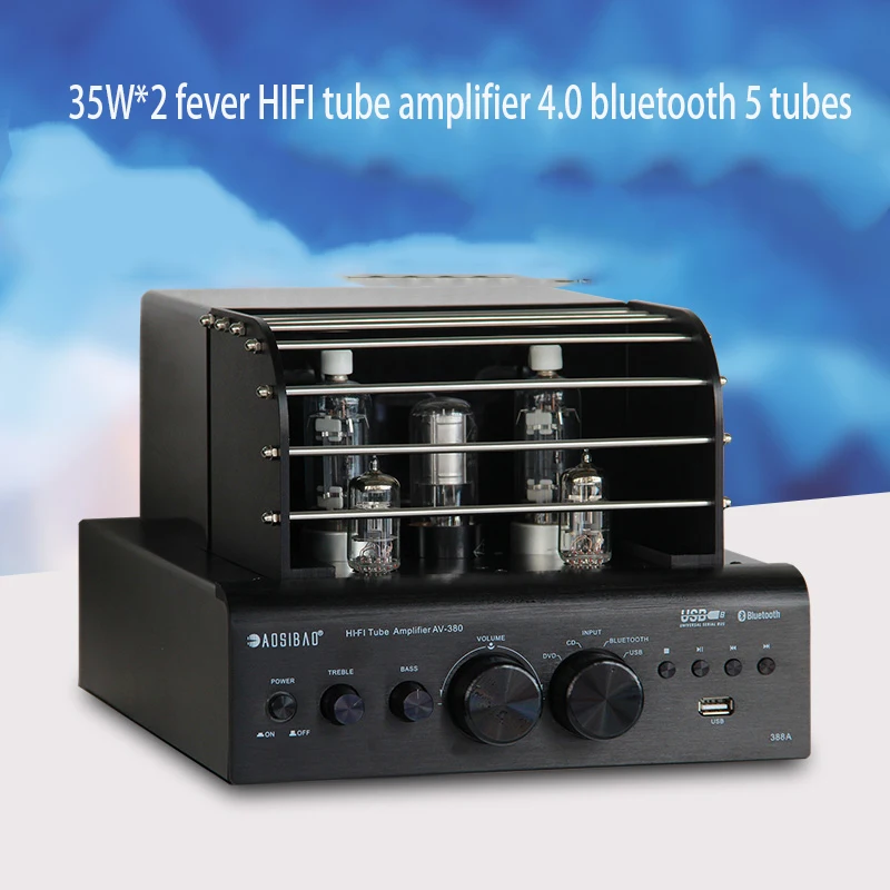 35W*2 220V Fever HIFI 5 Tube Tube Amplifier AV380 Bluetooth U Disk Lossless Playback Audio Power Class A Tube Amplifier