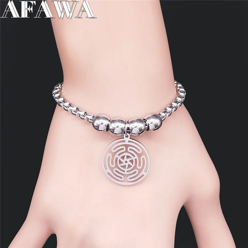 Hekate Wheel Stainless Steel Chain Bracelet Strophalos Hecate Magic Symbol Logo Charm PIN Jewelry colier femme joyas B1725-3S03