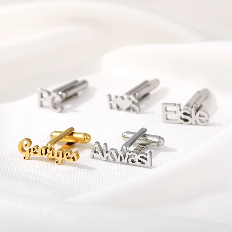 Personalized Custom Name Cufflinks For Mens Stainless Steel Any Logo Letter Cufflinks Pins Wedding Charm Jewelry envio gratis