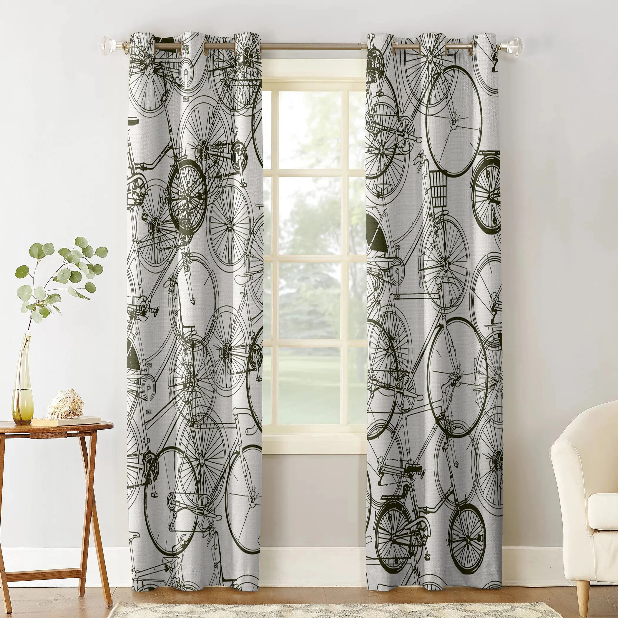 Single Line Bicycle Window Curtains Living Room Kitchen Curtains Modern Home Decor Bedroom Treatment Drapes