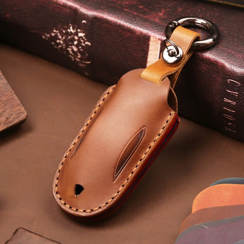 handmade Geunine Leather Car Key Case Key cover For Tesla Model S Model 3 Model X Key Holder Cover Protect Accessories