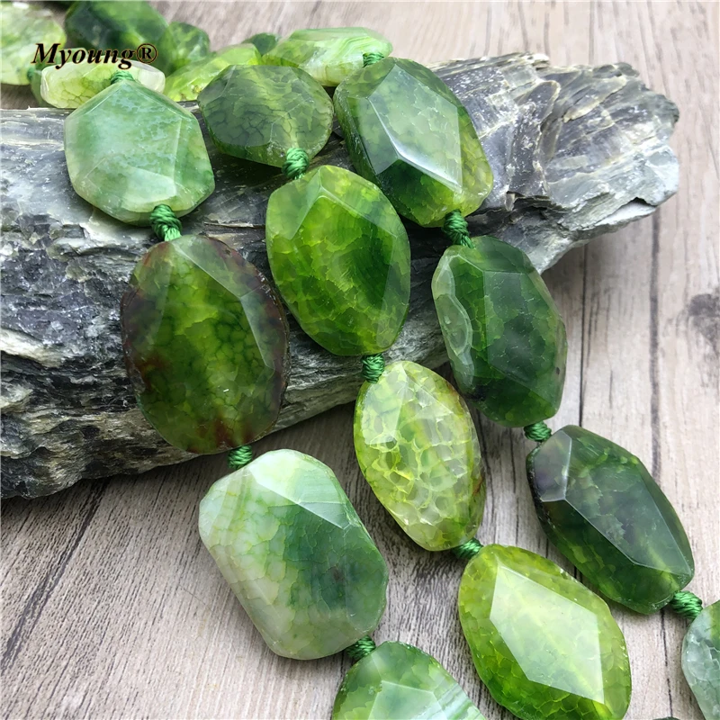 Grass Green Dragon Agates Stone Faceted Slab Pendant Beads For Necklace DIY Jewelry MY210457