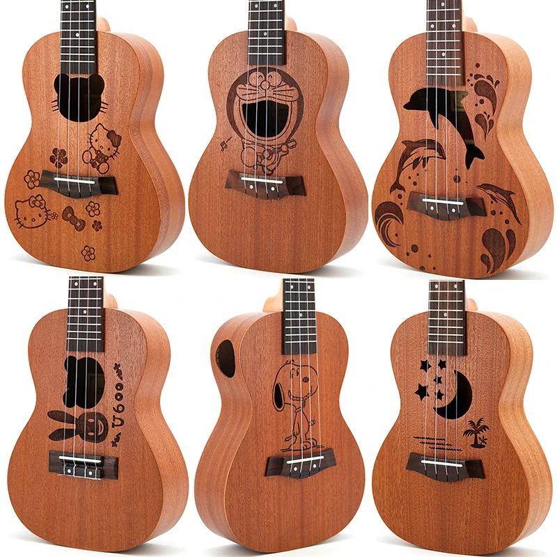 

21 /23 Inch Hawaiian Ukulele Soprano Uke 4 Strings Guitar 9 Kinds of Cartoon Patterns Kids Gift Ukulele Rosewood Fingerboard