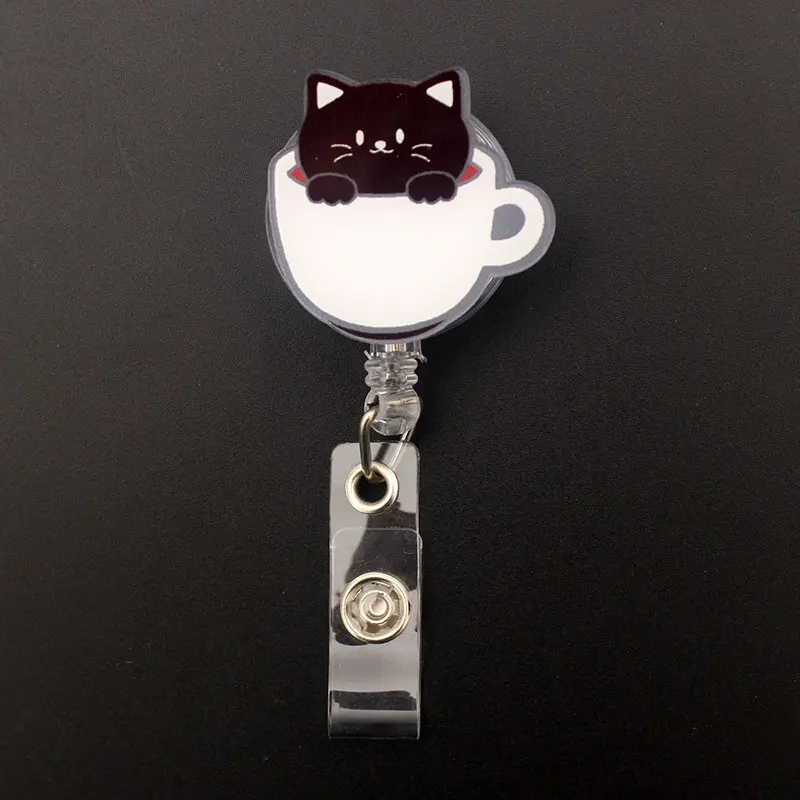 Niedlich Die Katze In Tasse Stil Versenkbare Karte Halter Abzeichen Reel Krankenschwester Ausstellung Enfermera Mädchen Und Junge Name Karte
