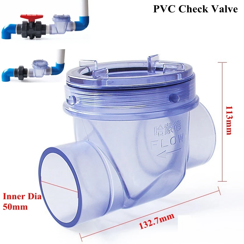 50mm PVC Check Valve Kitchen Sewer Anti-Backflow One Way No Return Valve Garden Home Drain Water Pipe Connector Fittings