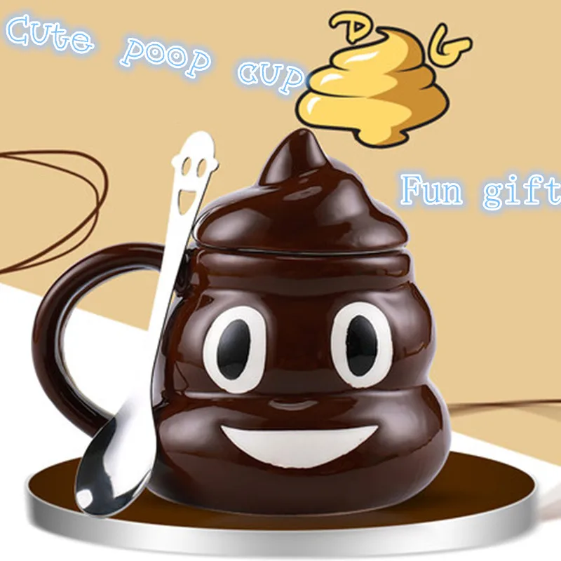 Creative Cute Poop Ceramic Water Cup With Lid Prank Poop Prank Tricky Gift Poop Mug, Holiday Gift/Birthday Gift