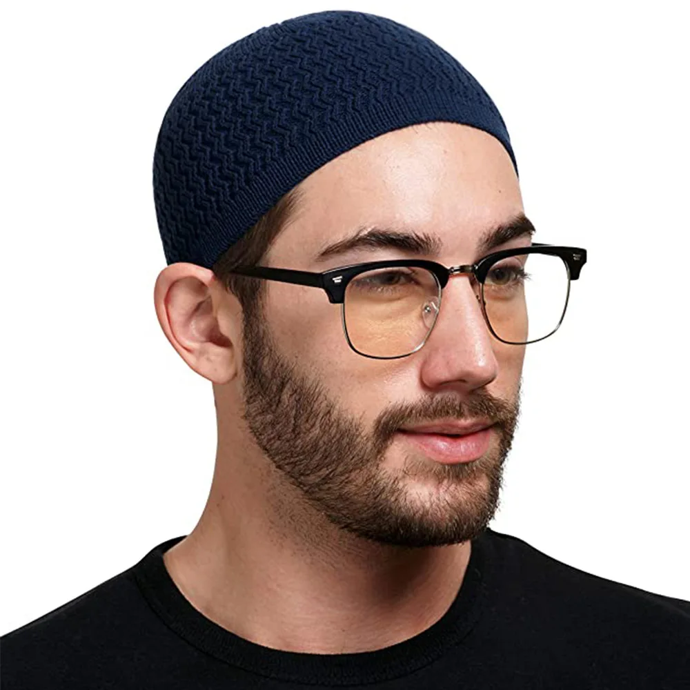 Winter Knitted Muslim Men Prayer Hats Warm Male Beanies Cap Islamic Ramadan Jewish Kippah Hat Men\'s Solid Colour Wrap Head Cap