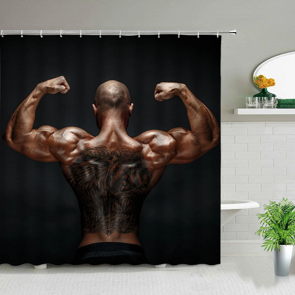 Bathtub Decor Shower Curtains Sexy Fitness Man And Woman Good Body Shape Gym 3d Printing Waterproof Fabric Bathroom Curtain Set