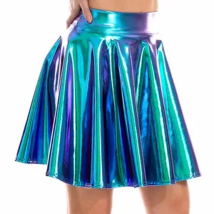 Sommer sexy hohe Taille Laser Mini Lederrock aus Plutônio Club Party Tanz Holographie Röcke Harajuku JK Metallic Röcke 8 Hauptverkäufe schwarzer Metallic -Rock - №4