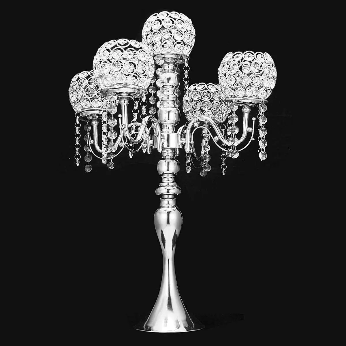 Silver Candle Holders Wedding Decoration Metal Crystal Centerpiece Dining Table Candelabra Stand Home Decor Mother Day