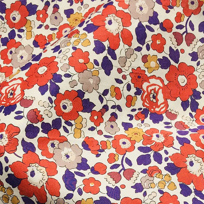 Betsy Flower Red 80S Tissun liberty Cotton Fabric For Kids Baby Sewing Cloth Dresses Skirt DIY Handmade Patchwork Meter 2021