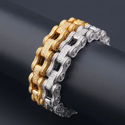 Hip Hop Bling Iced Out CZ Stone Bicycle Chain Bracelet For Men Rapper Jewelry Drop Shipping