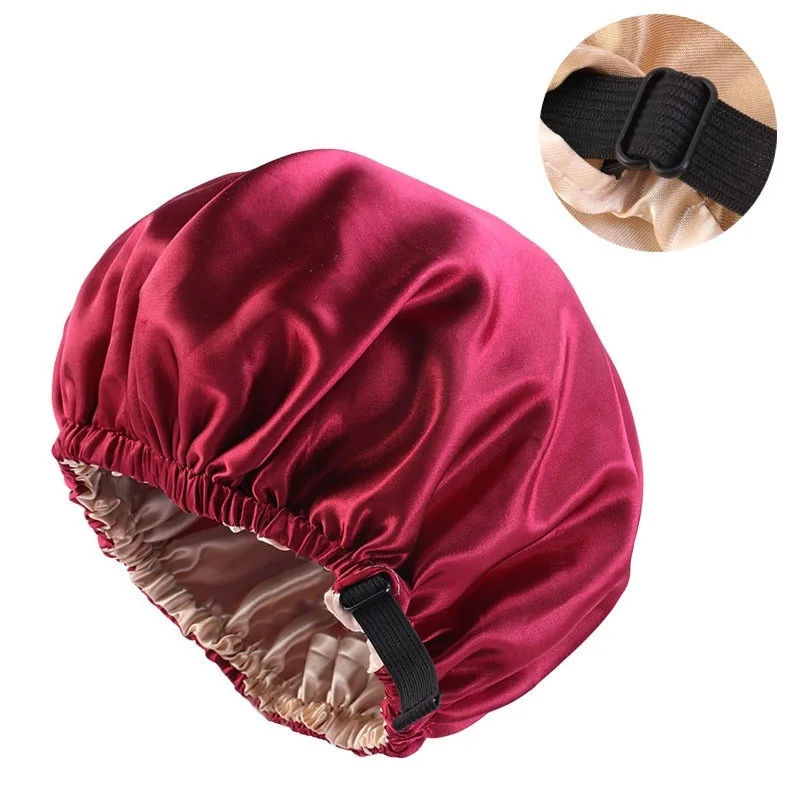 2021 Hot Sale Soft Shower Cap Double Sided Layer Satin Silk Lined Night Cap For Women