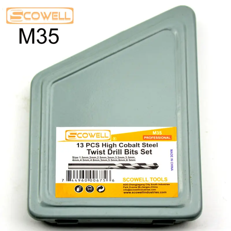 SCOWELL 13 قطعة HCO M35 تويست لقمة ثقب الفولاذ المقاوم للصدأ مجموعة لقمة ثقب 1.5 مللي متر إلى 6.5 مللي متر الكوبالت 5% الفولاذ المقاوم للصدأ Jobber التدريبات